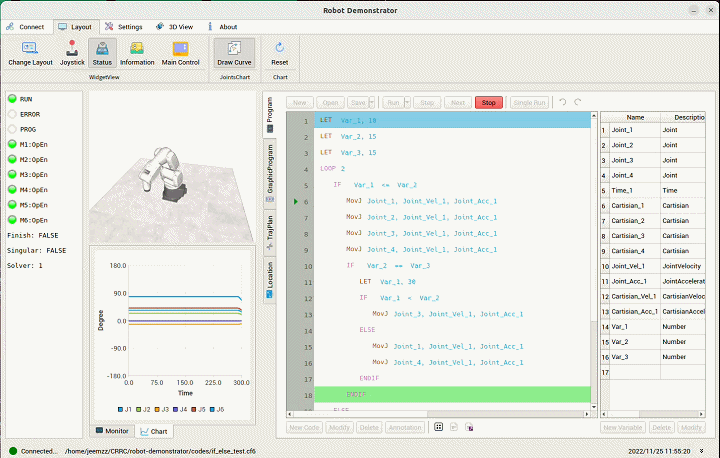 Robot demonstrator running code on simulation controller